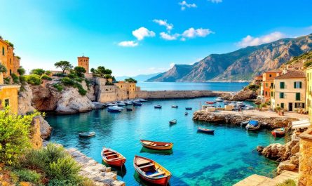 vue-du-port-de-girolata-aux-eaux-turquoise-une-tour-genoise-en-pierre-sur-la-falaise-petites-barques-amarrees-et-un-quai-en-pierre-sous-une-lumiere-douce-de-fin-dapres-midi