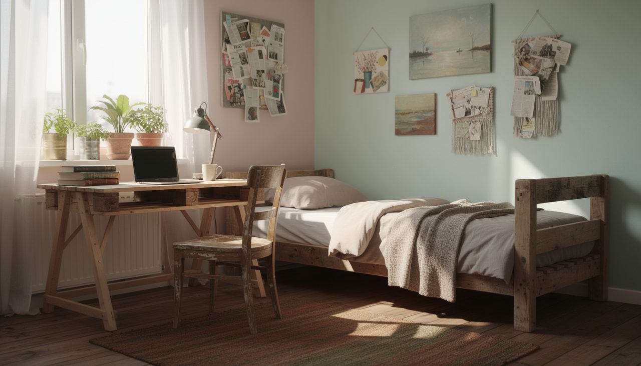 découvrez comment aménager une chambre étudiante fonctionnelle et économique en utilisant du mobilier récupéré pour un espace à la fois pratique et écologique.